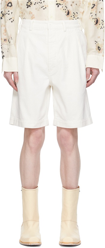 Photo: Sunflower White Pleated Denim Shorts