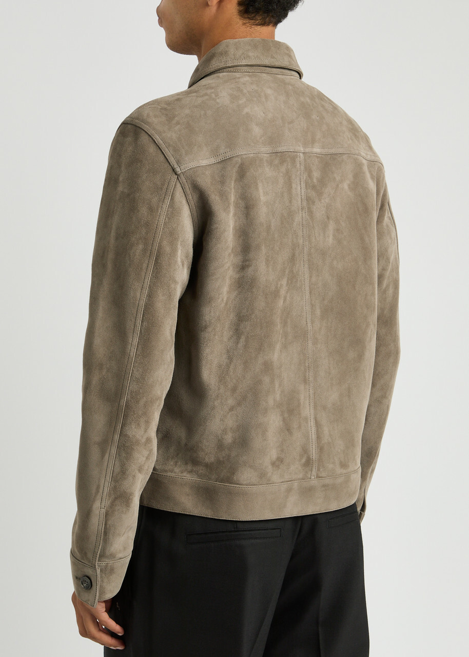 Ami Paris Logo-embossed Suede Jacket Beige