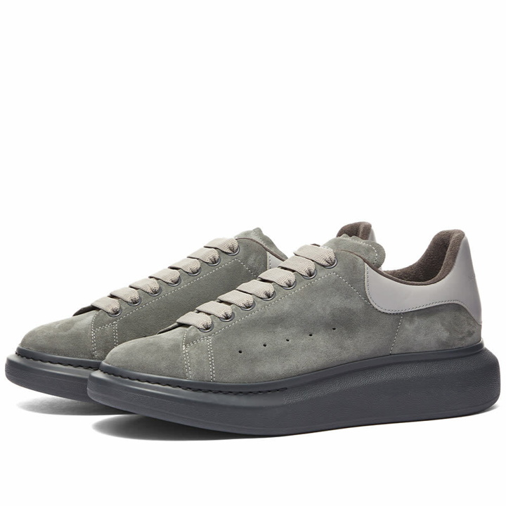 Photo: Alexander McQueen Men's Heel Tab Suede Wedge Sole Sneakers in Grey