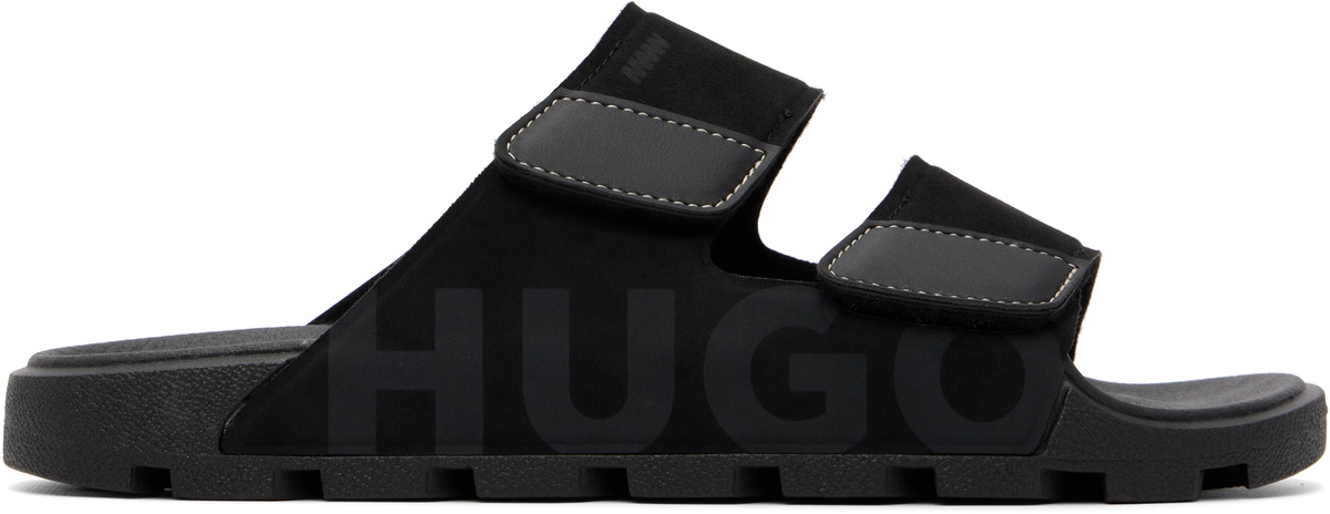 Hugo Black Faux-Suede Logo Detailing Sandals