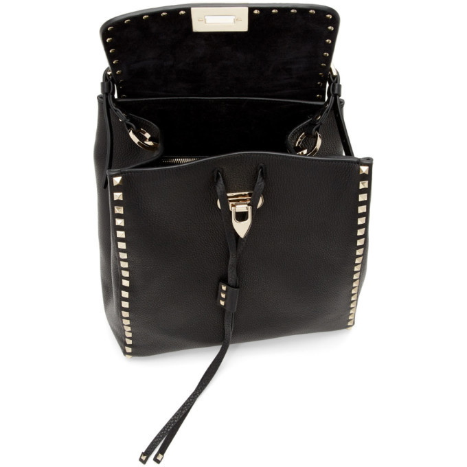 VALENTINO GARAVANI Vitello Medium Rockstud Backpack Black 1273678