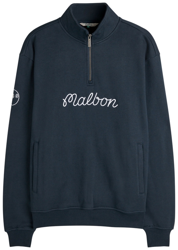 Photo: Malbon Collegiate Logo Half-zip Cotton Sweatshirt Navy