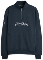 Malbon Collegiate Logo Half-zip Cotton Sweatshirt Navy