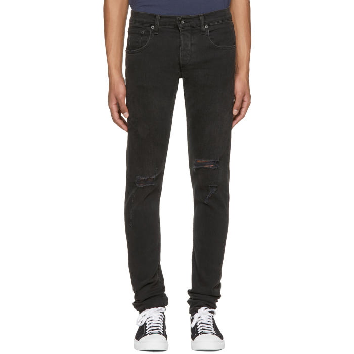 Photo: Rag and Bone Black Standard Issue Fit 1 Holes Jeans