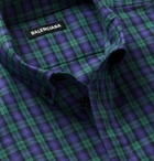 Balenciaga - Oversized Button-Down Collar Logo-Print Checked Cotton-Poplin Shirt - Green