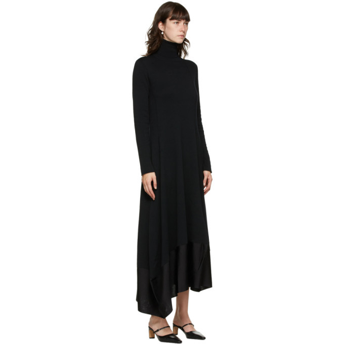 black asymmetric hem dress Black Strapless Ruffle Asymmetrical Midi Dress