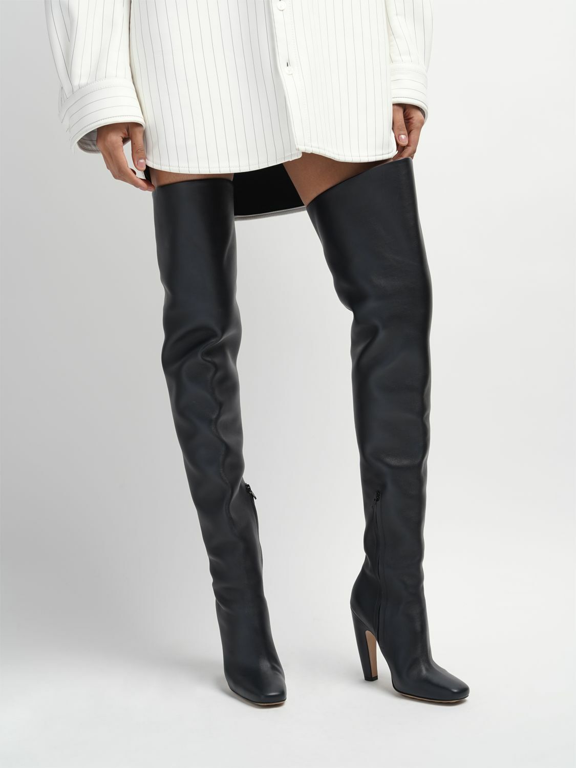 BOTTEGA VENETA - 100mm Canalazzo Thigh-high Leather Boots