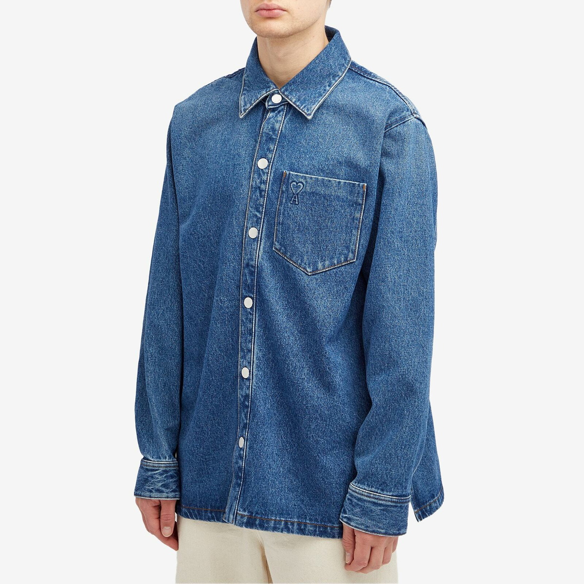 AMI Paris Men's Denim ADC Overshirt in Blue AMI