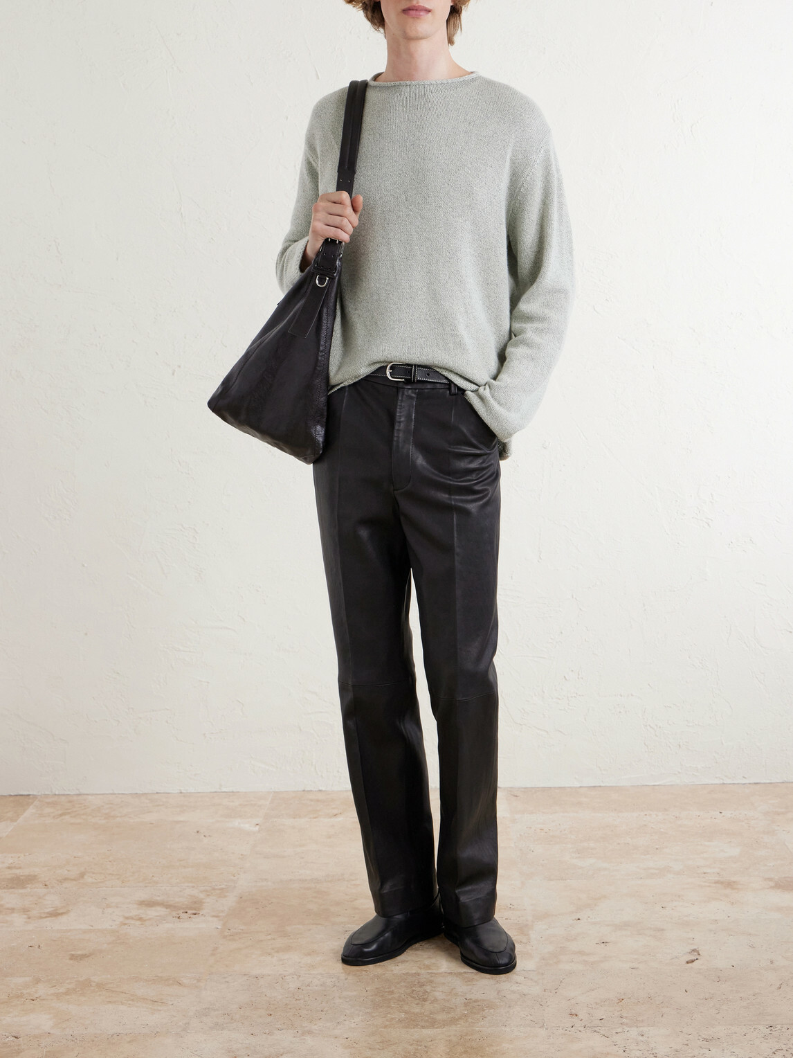 Auralee - Straight-Leg Full-Grain Leather Trousers - Black
