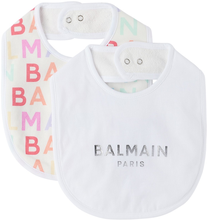 Photo: Balmain Two-Pack Baby White Printed Bibs