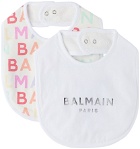 Balmain Two-Pack Baby White Printed Bibs