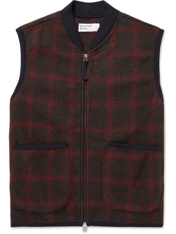 Photo: Universal Works - Arden Slim-Fit Checked Brushed Woven Gilet - Red