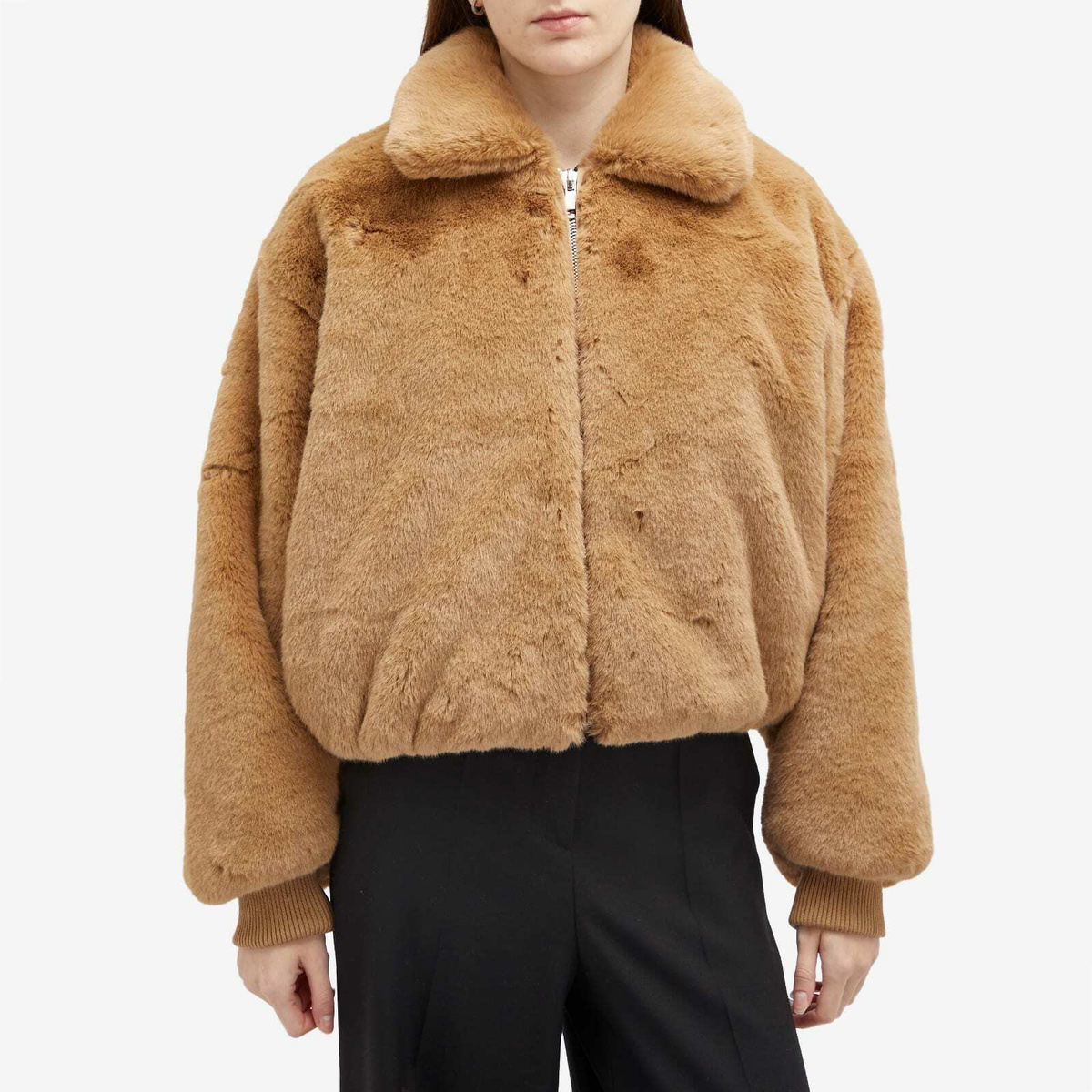Good American Women's Faux Fur Oversized Collared Coat in Warm Caramel