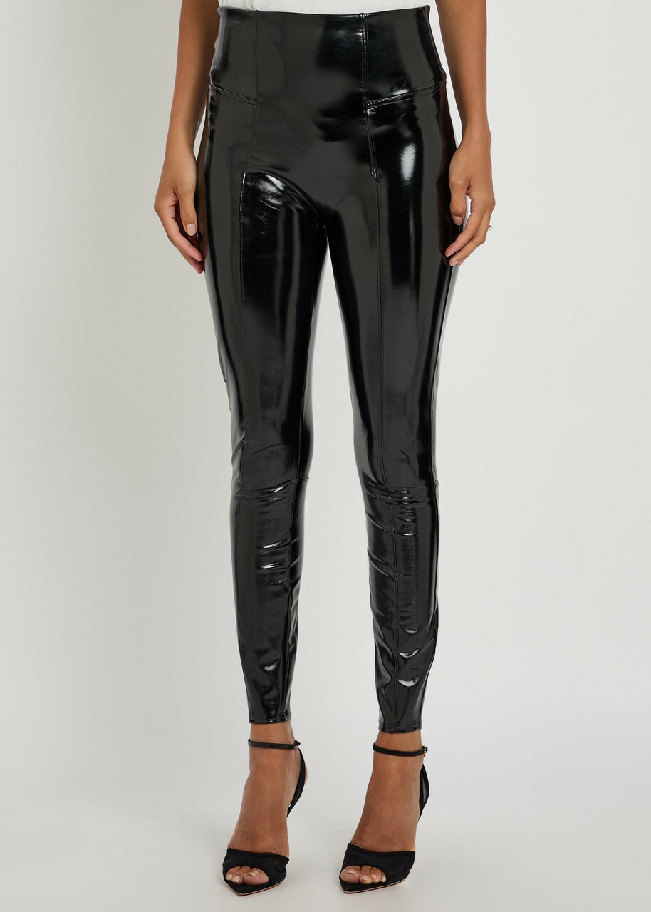 Spanx Panelled Faux Patent Leather Leggings Black