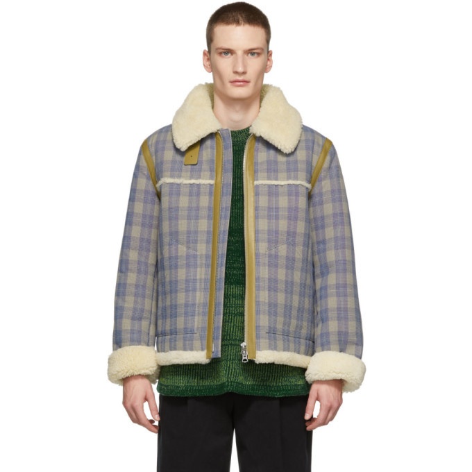 Photo: Acne Studios Beige and Blue Check Shearling Jacket