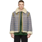 Acne Studios Beige and Blue Check Shearling Jacket