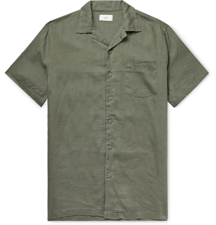 Photo: Onia - Vacation Camp-Collar Linen Shirt - Green