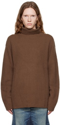 AMOMENTO Brown Rib Turtleneck