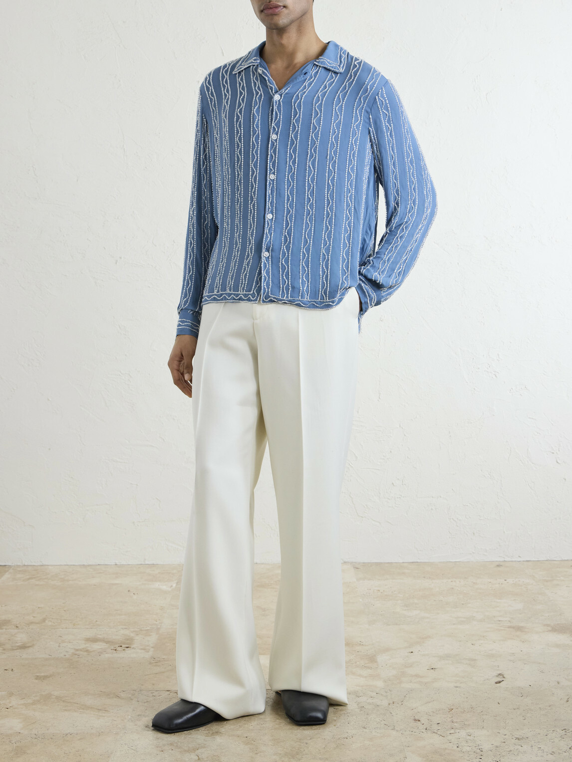 BODE - Sea Beaded Silk Shirt - Blue