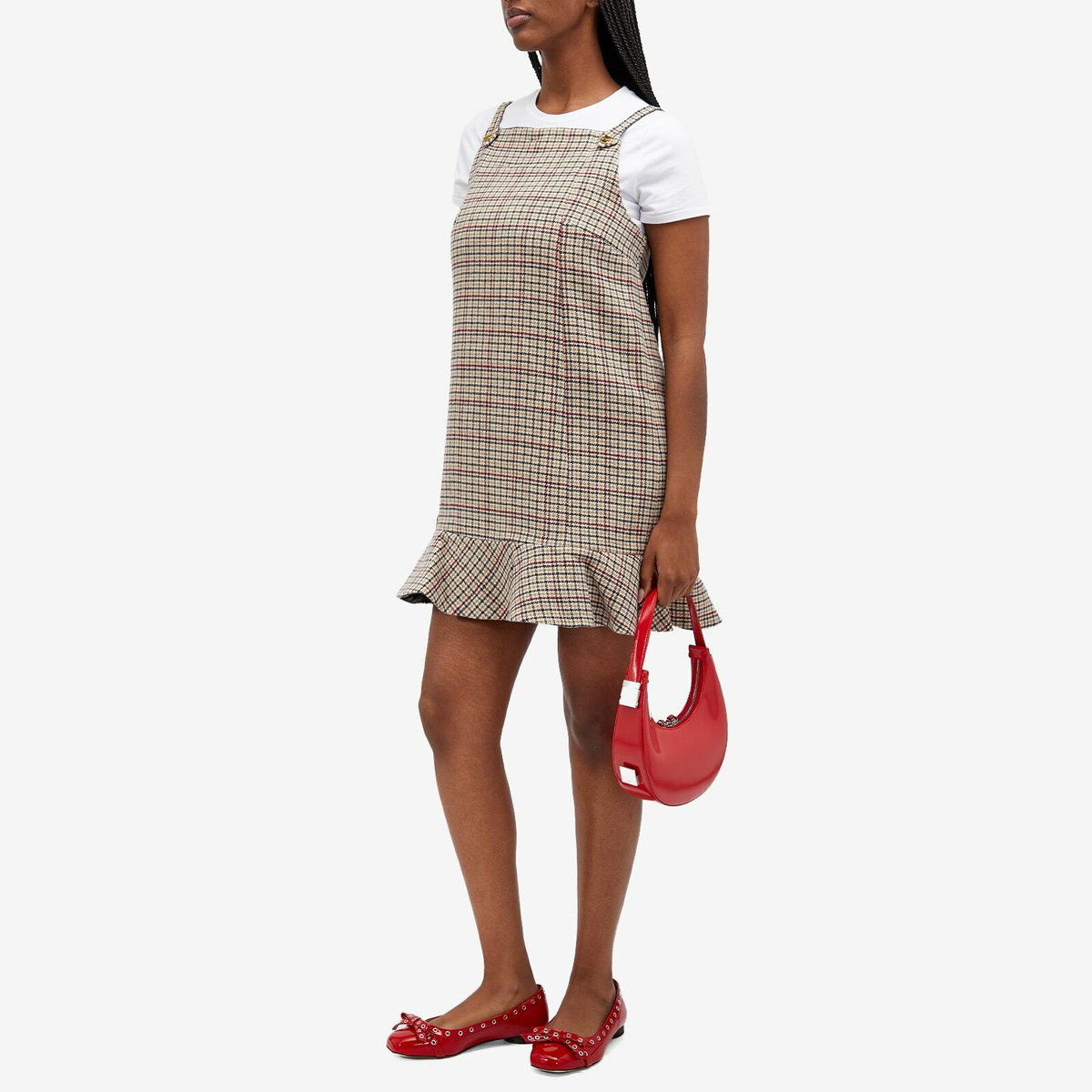 GANNI Women's Check Wool Mix Mini Dress in Tiger'S Eye GANNI