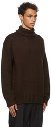 Jil Sander Brown Wool Rib High-Neck Sweater