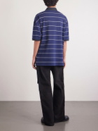 VETEMENTS - Nerd Embroidered Striped Cotton-Jersey Polo Shirt - Blue