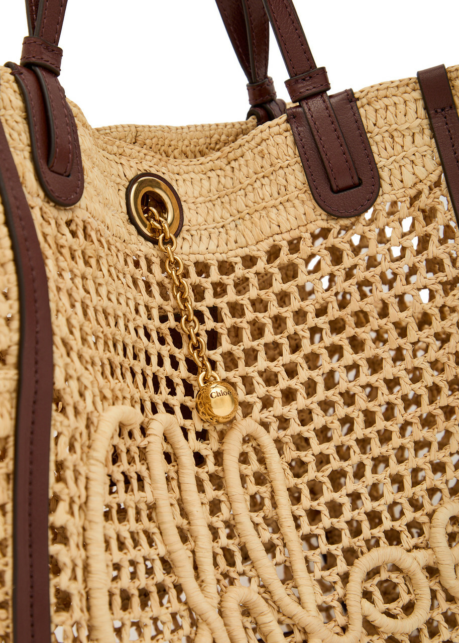 Chloe Iconic Logo Leather and Raffia Tote bag - Sand - One Size