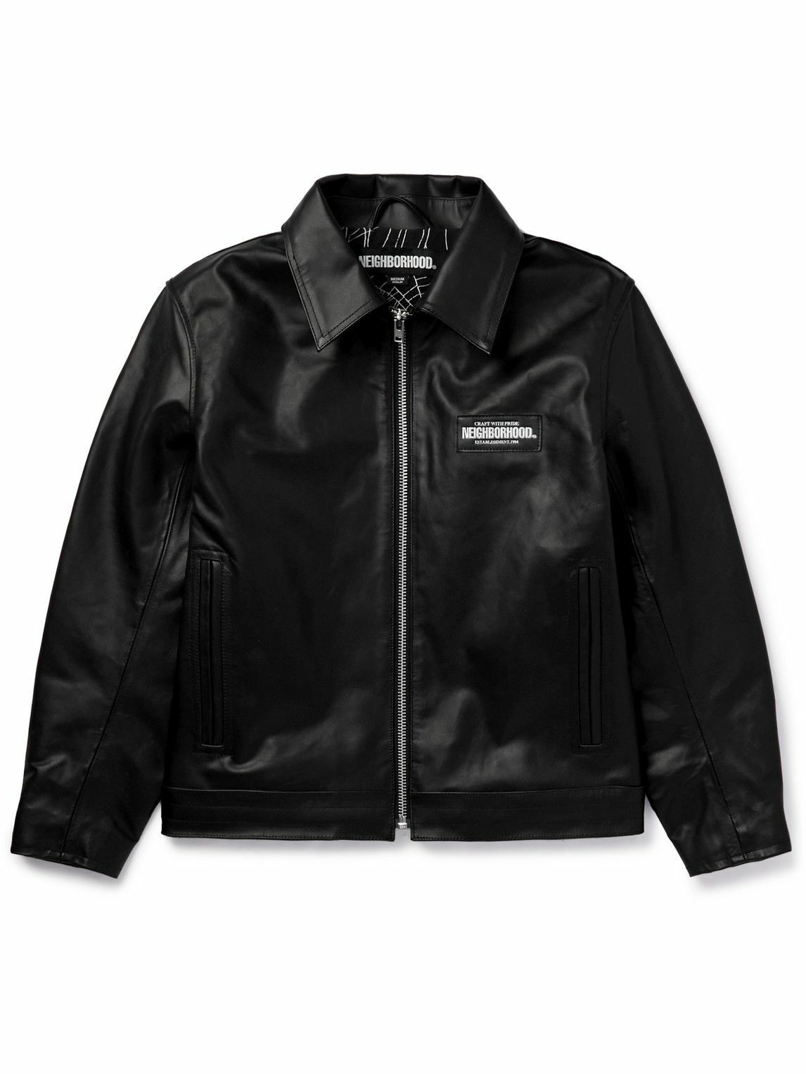 Photo: Neighborhood - Logo-Appliquéd Leather Jacket - Black