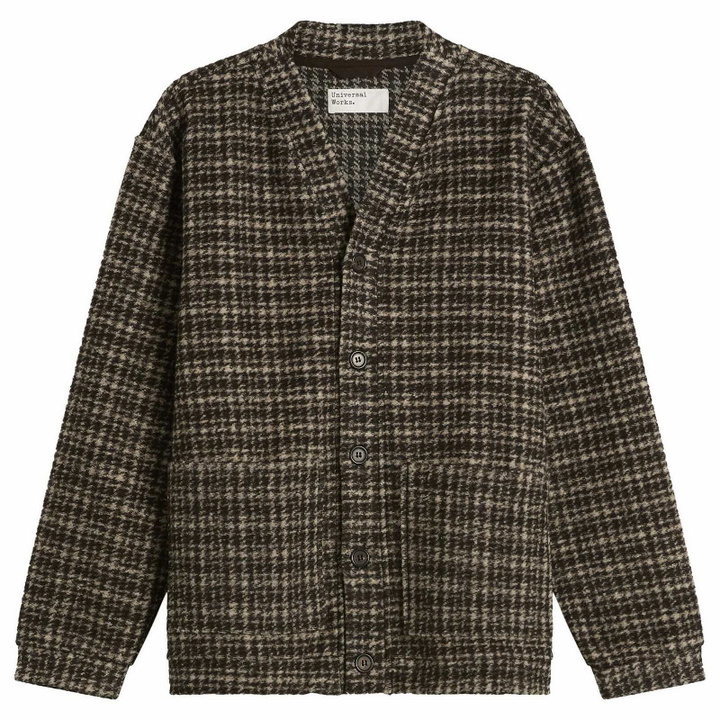 Photo: Universal Works Men's Jacquard Knit Advance Cardigan in Brown