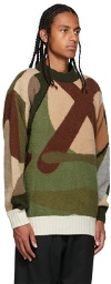 Sacai Green KAWS Edition Intarsia Camo Sweater