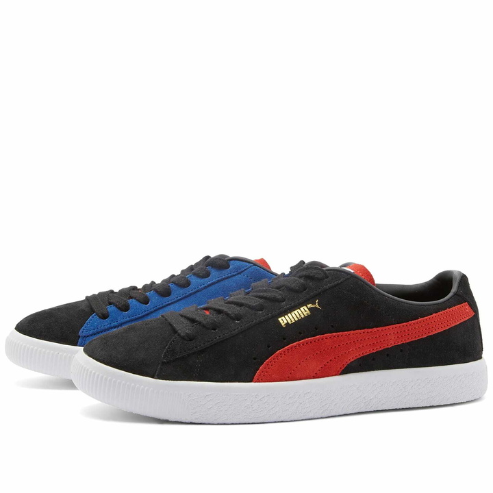 Photo: Puma Men's Suede VTG Teams Sneakers in Puma Black/Red