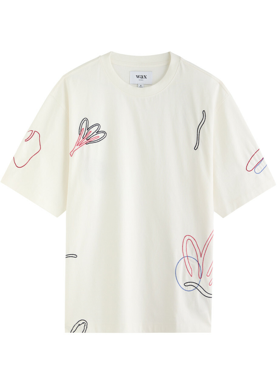 Wax London Milton Embroidered Cotton T-shirt Ecru
