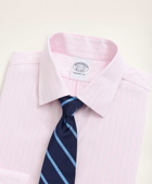 Brooks Brothers Men's Stretch Regent Regular-Fit Dress Shirt, Non-Iron Royal Oxford Ainsley Collar Stripe | Pink
