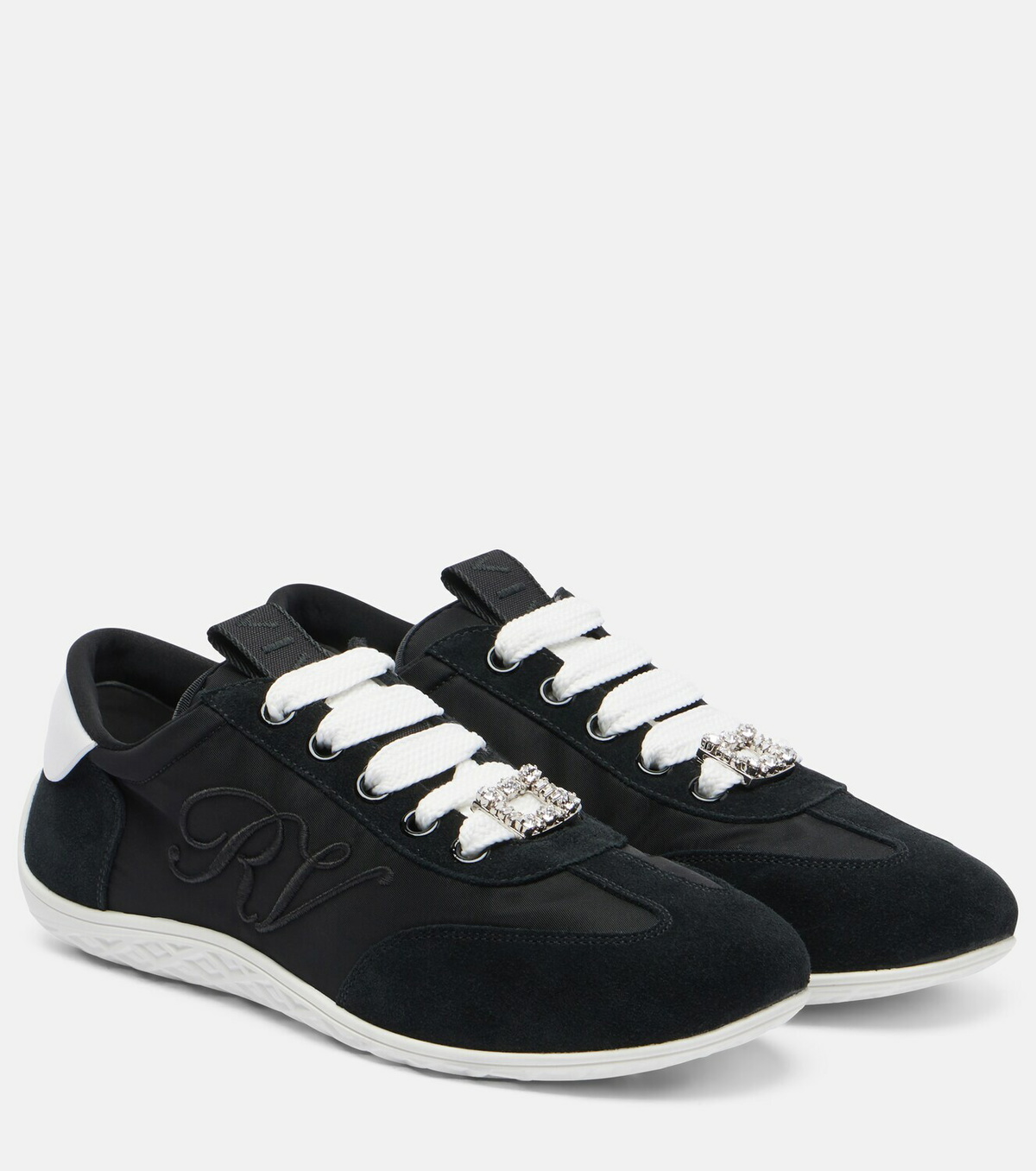 Roger Vivier Viv Low suede-trimmed satin sneakers