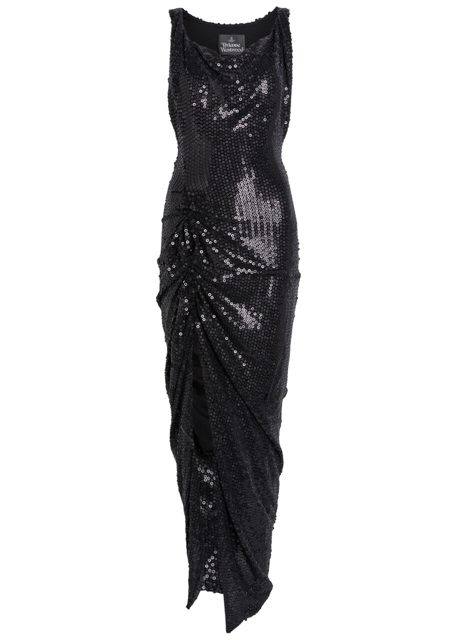 Vivienne Westwood Liz Side Panther Sequin-embellished Midi Dress Black