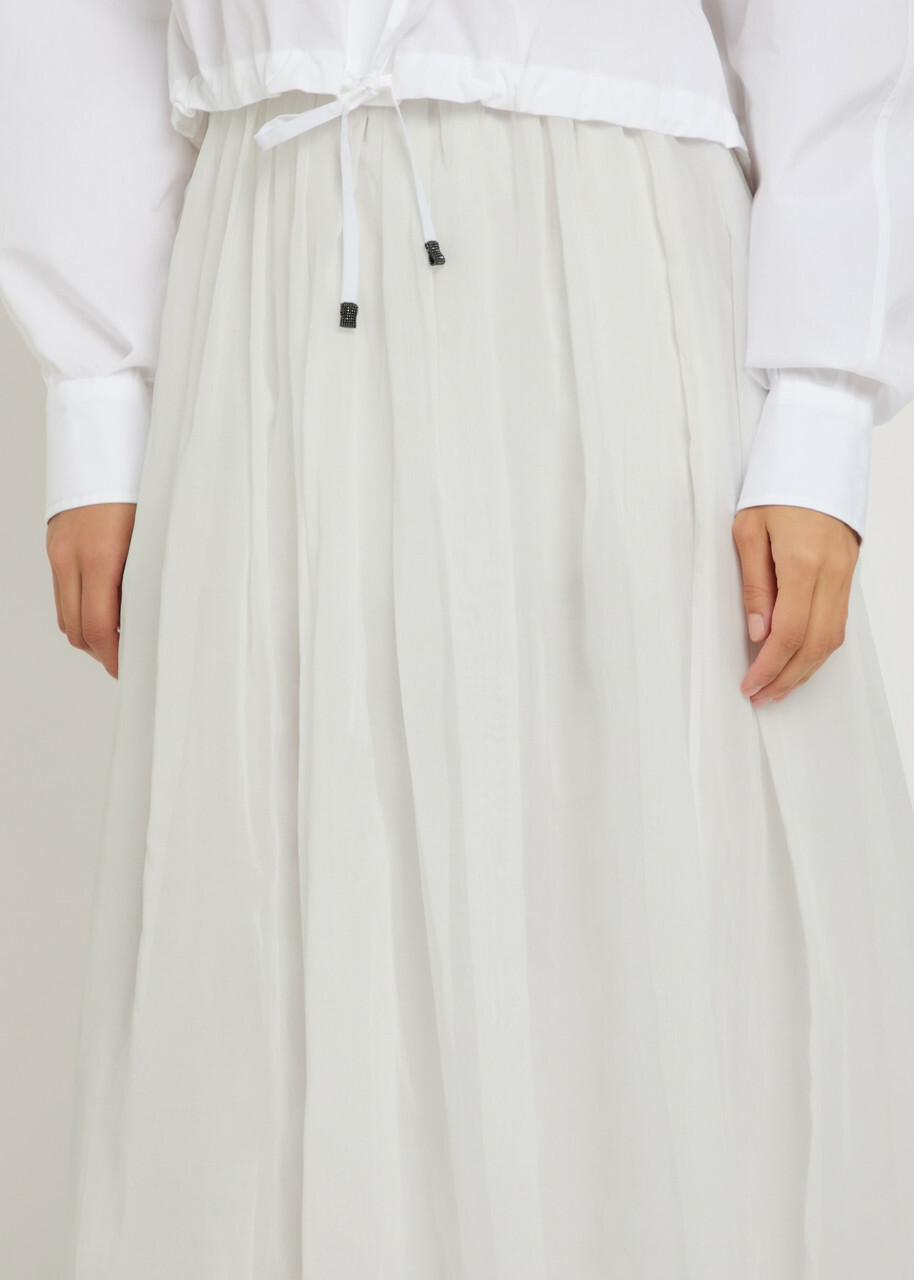 Brunello Cucinelli Gathered Cotton Midi Skirt White