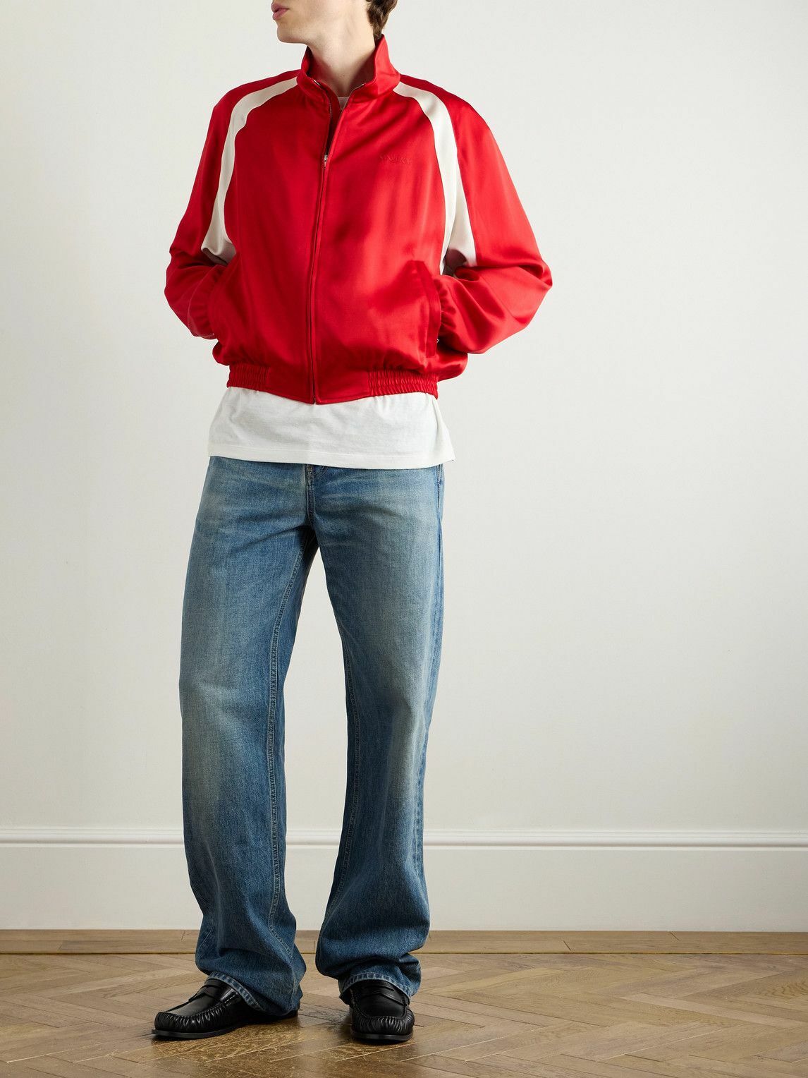 SAINT LAURENT - Striped Satin Track Jacket - Red