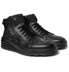 Fendi - Leather and Camouflage-Print Mesh High-Top Sneakers - Black