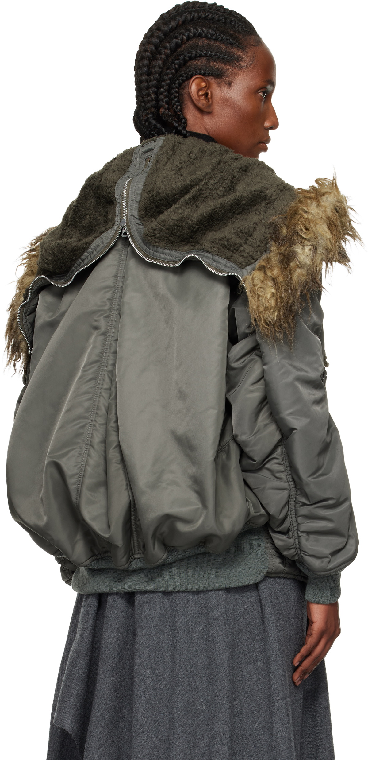 Junya Watanabe Khaki Faux-Fur Hood Bomber Jacket