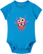 Off-White Baby Three-Pack Blue Monster Bodysuits