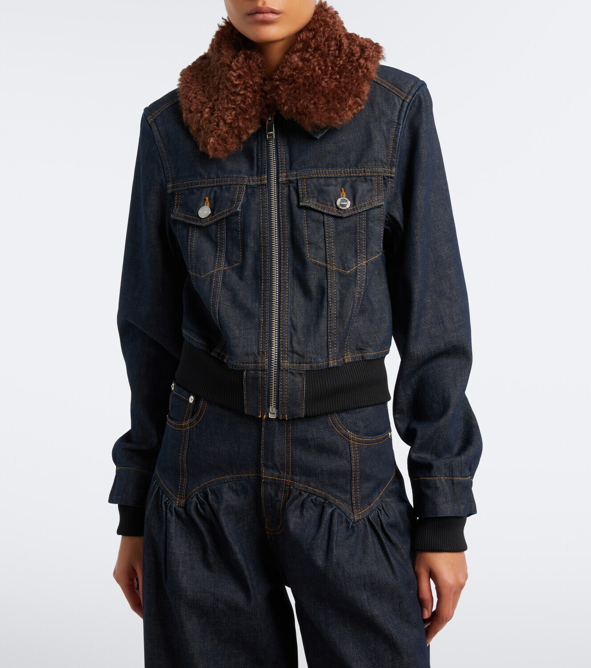 Ganni Cropped denim blouson jacket