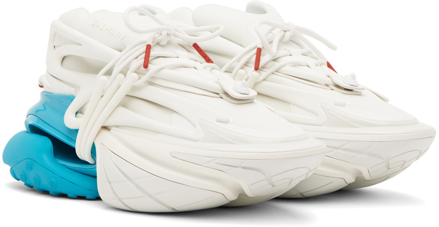 Balmain White & Blue Unicorn Sneakers