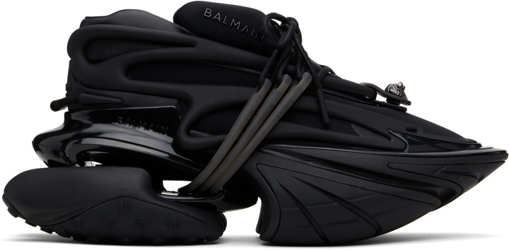Photo: Balmain Black Leather Unicorn Low-Top Sneakers