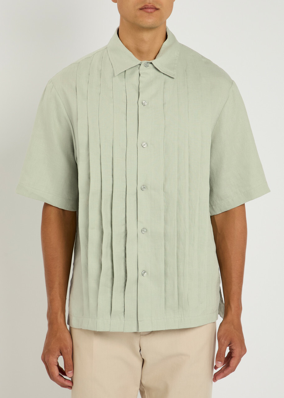 Gusari Montecarlo Pleated Linen Shirt Light Green