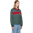 Versace Blue & Green Embroidered-Logo Striped-Intarsia Cotton Polo