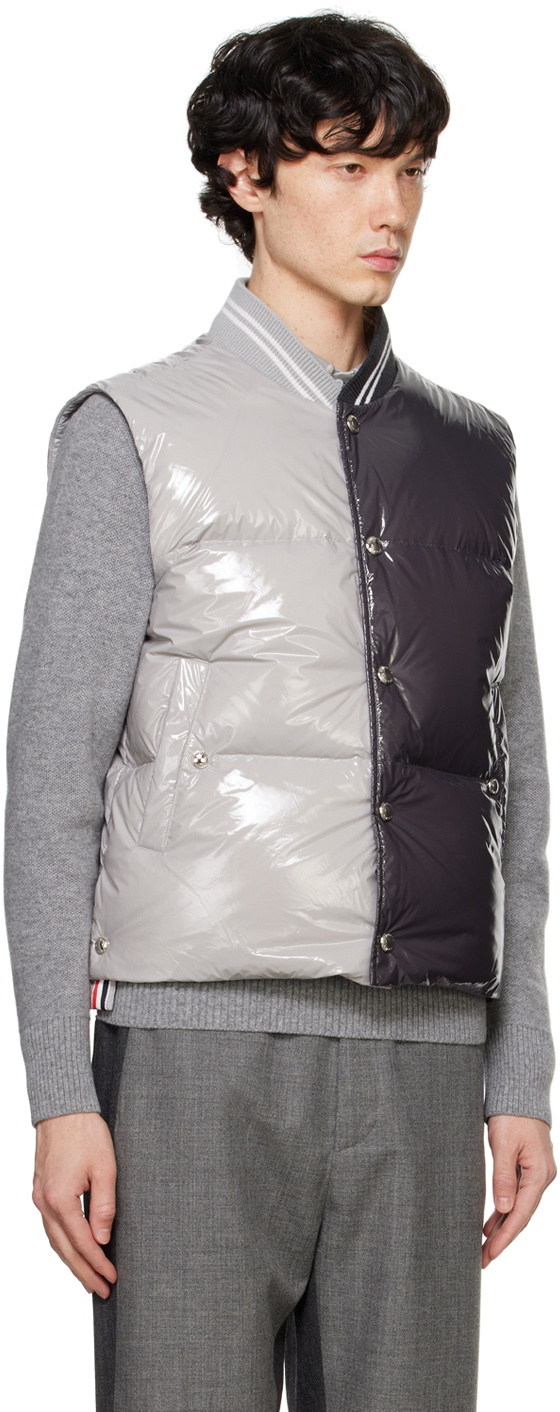Thom Browne Gray Funmix Glossy Tech Down Vest Thom Browne