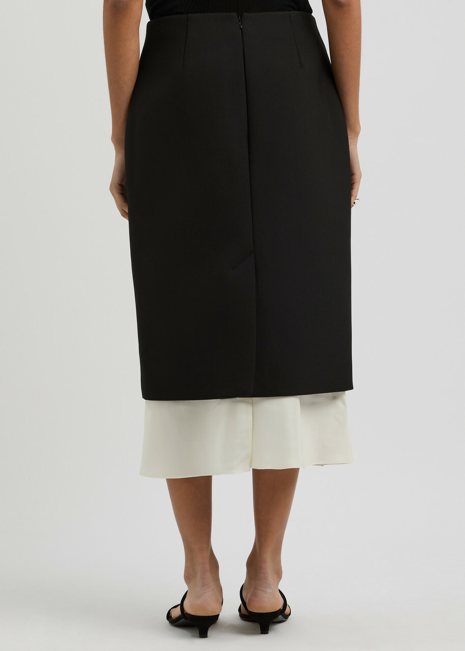 Rohe Layered Silk-satin and Woven Midi Skirt Black