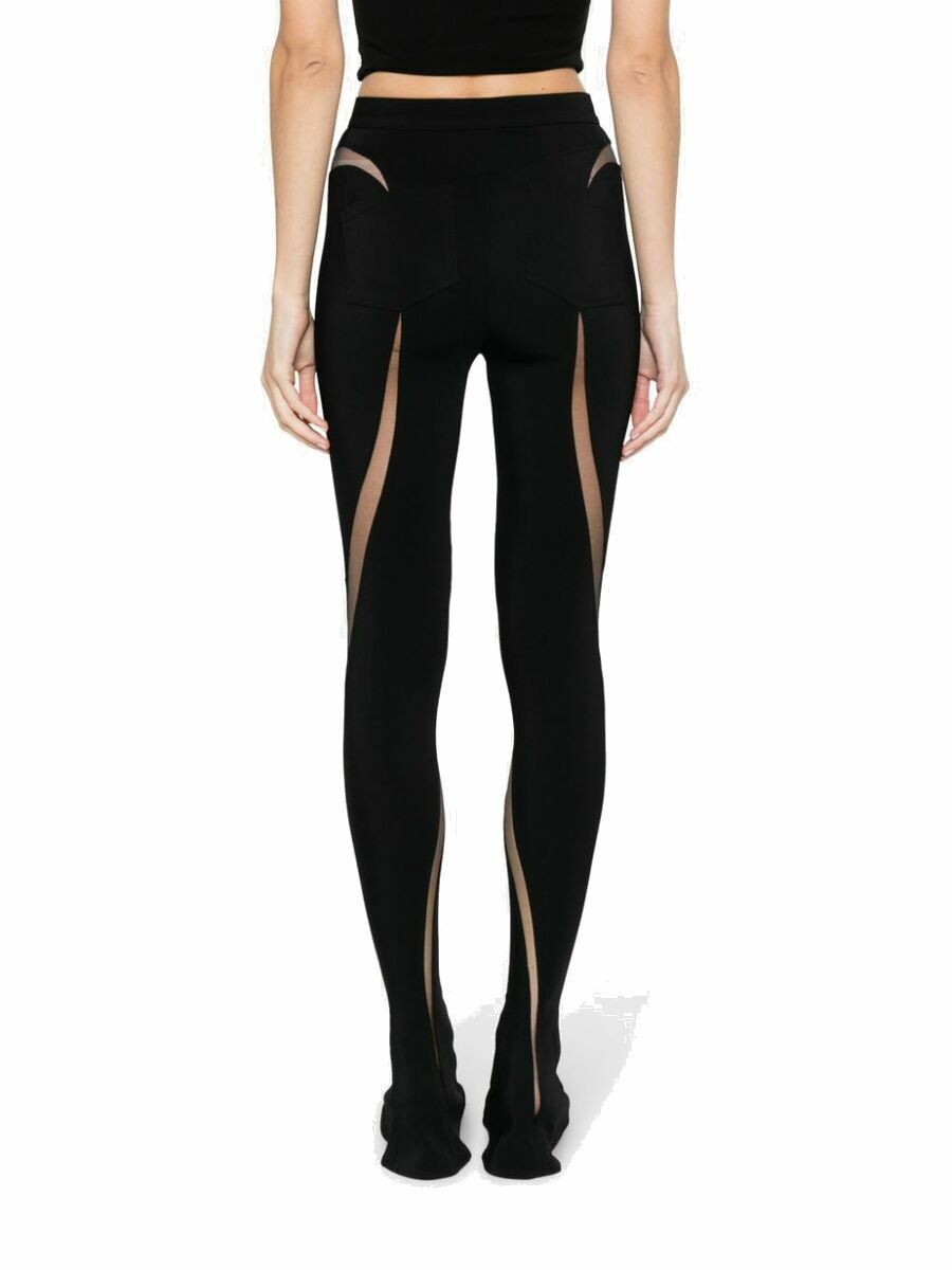 Mugler Sheer Tulle-panel Leggings In Black