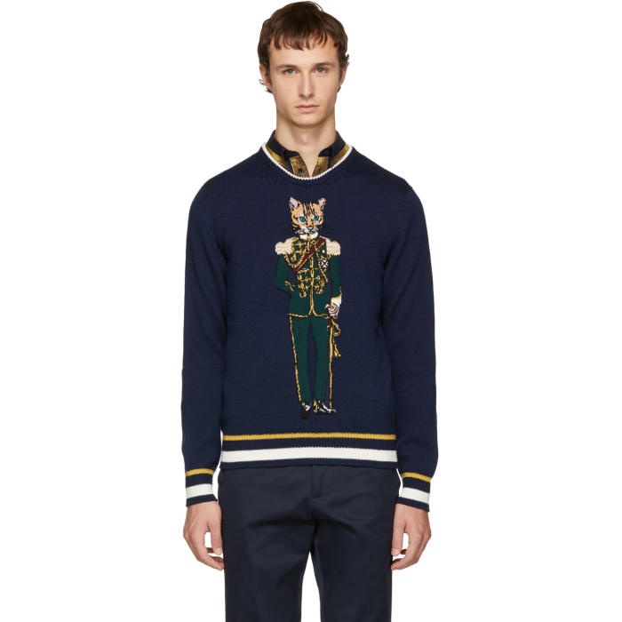 Photo: Dolce and Gabbana Navy Feline Prince Sweater