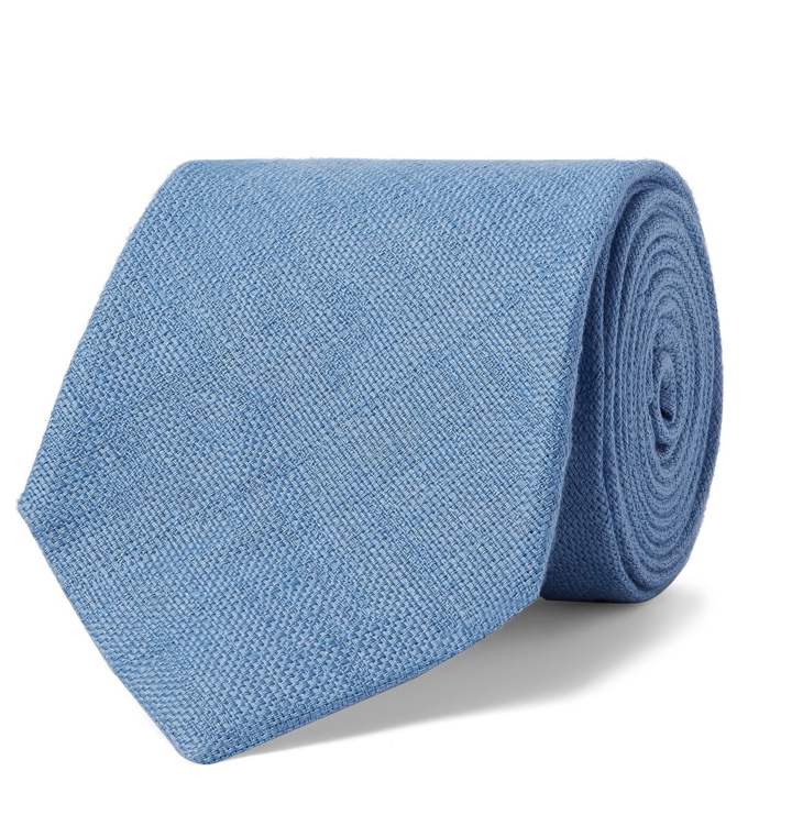 Photo: Drake's - 8cm Basketweave Linen Tie - Blue
